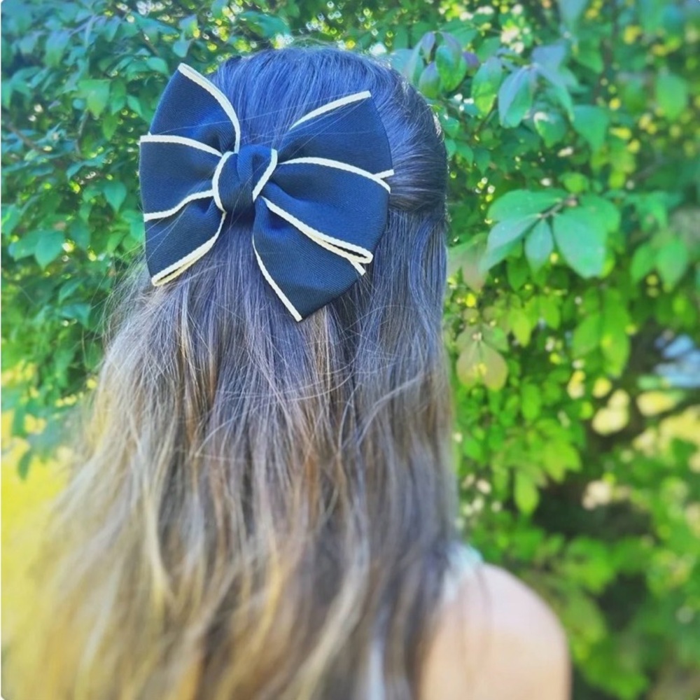 Large Black Ribbon Hair Bow French Barrette Hair Accessories - NEW